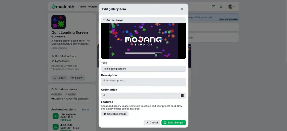 The new gallery image editing UI, in a modal